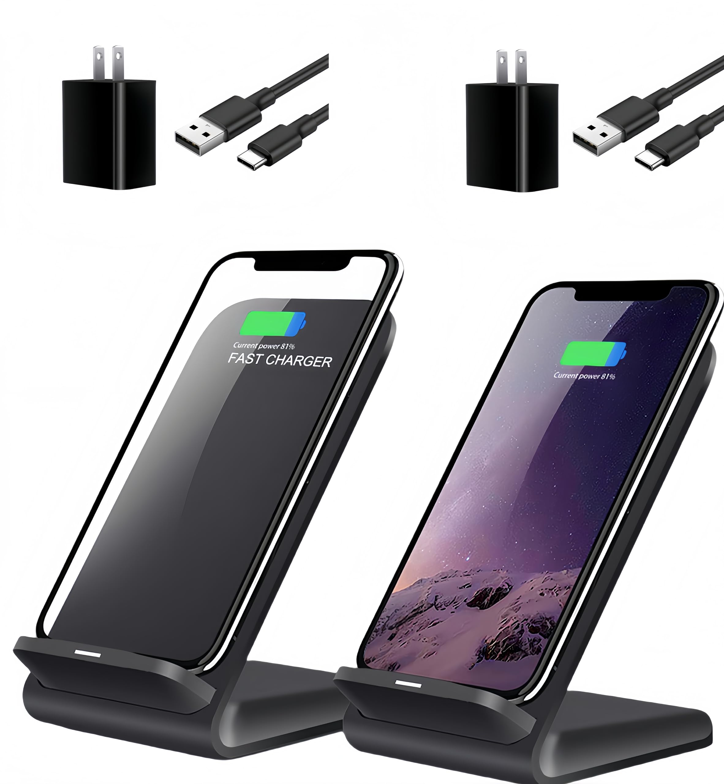 Photo 1 of 2 Pack Wireless Charging Stand, 20W Fast Charging Stand with QC3.0 Adapter for Samsung Galaxy S25/S25+/S25 Ultra/S24/S23/S22/S21/Note, for iPhone 17 Air Pro Max/16/15/14/13/12/11 Series, and More.