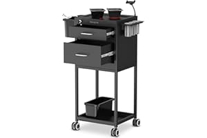 TASALON Salon Trolley Cart with Wheels, 2 Magnetic Bowls & Drawers | Mobile Hair Stylist Station for Tools Storage, Rolling Organizer Cart for Barber & Tattoo Supplies​ - Balck