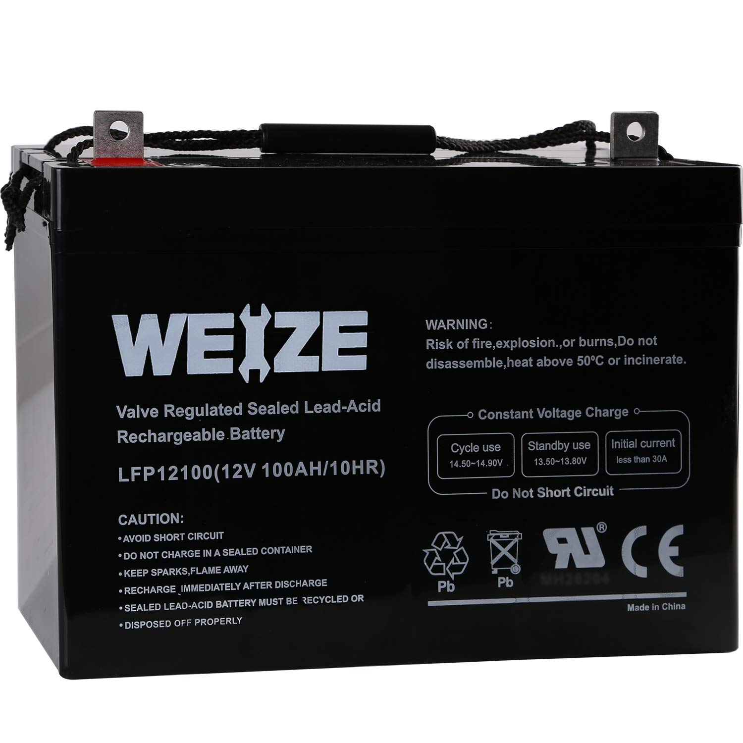 Weize 12V 100AH Deep Cycle AGM SLA VRLA Battery for Solar System RV Camping Trolling Motor, in Series 24V 48V