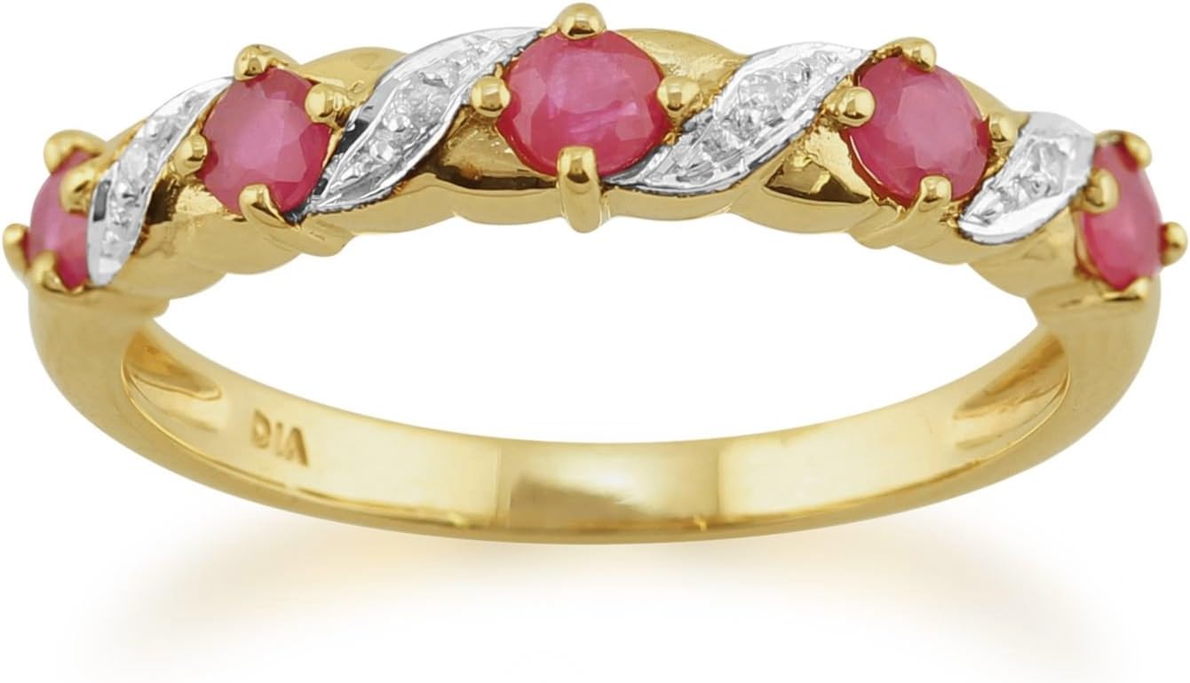 Yellow 9ct Gold 0.50ct Ruby & Diamond Half Eternity Style Ring