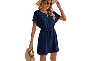 Bluetime Women Casual Summer Swimsuit Coverup Bikini Beachwear Coverups Flowy Short Sleeve Beach Dress
