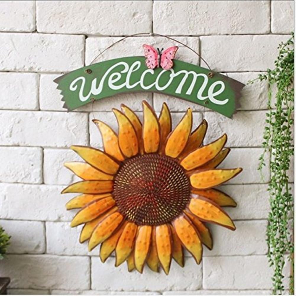 SOEKAVIA 30*38.5cm Vintage Hanging Butterfly Sunflower Welcome Sign Sunflower Decor for Door Hanging Home Decor