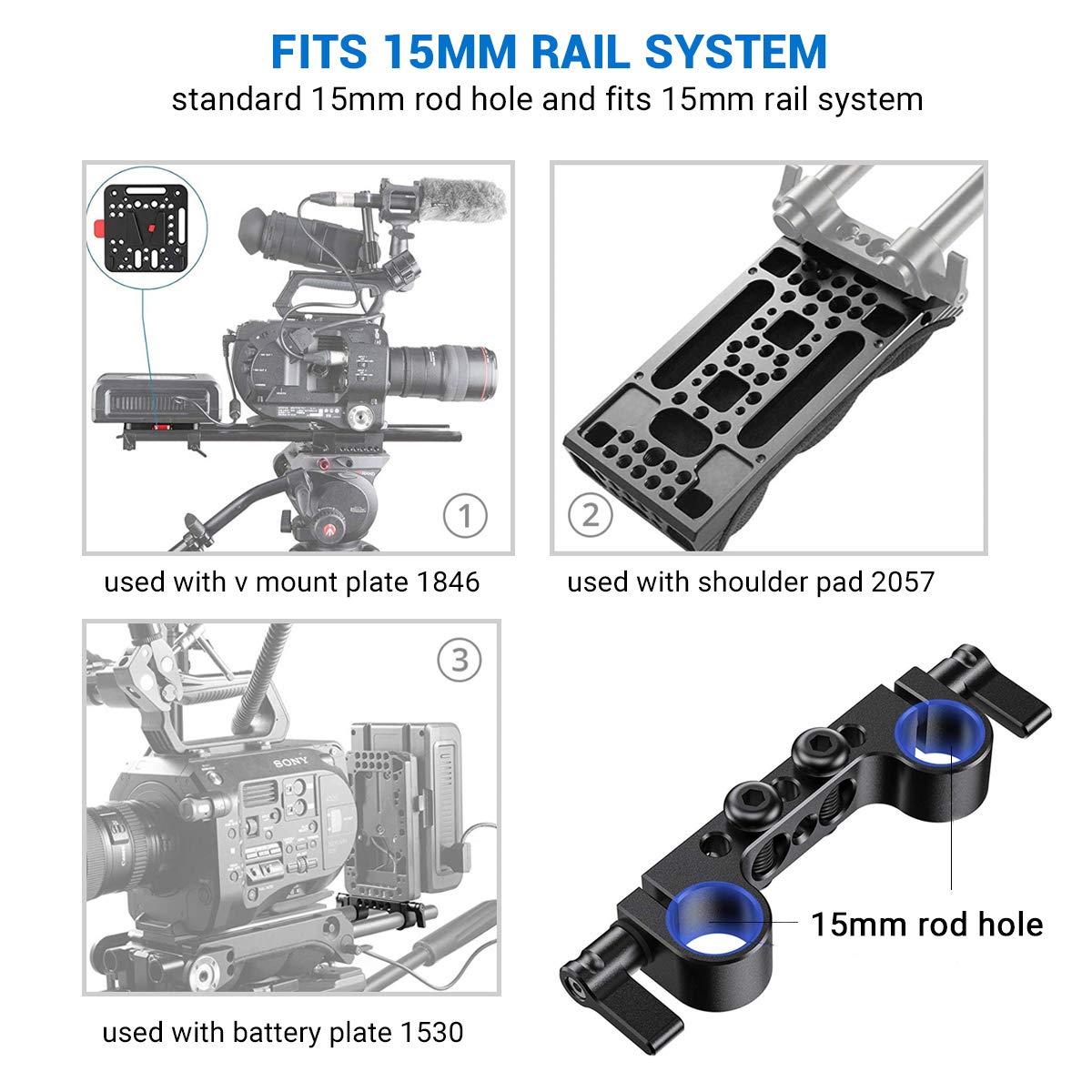 SmallRig Super Lightweight Railblock, 15mm Rod Clamp with 1/4