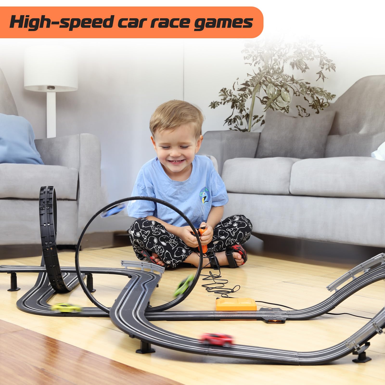 Slot Car Race Track Set, Battery or Electric Race Car Toys for 3 4 5 6+ Year Old Boys Gifts, 4pcs Slot Cars & 23 FT Dual Racing Game Lap Overpass Track, Gifts Toys for Boys Kids Age 6 7 8-12