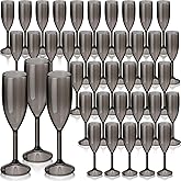 Domensi 40 Pcs Champagne Flutes Bulk 6 oz Christmas Acrylic Wine Glasses Toasting Goblet Unbreakable Plastic High Stem Champagne Cups for Wedding Birthday Party (Translucent Black)