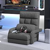 KOZIDO Floor Gaming Chair, 6 Position Adjustable Indoor Chaise Lounge Chair for Teens Adults, Padded Folding Meditation Sofa Chair with Armrests and Pillow Comfy Chair for Teens, Adults, Pets - Black