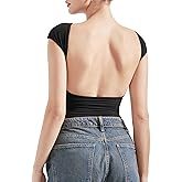 SUUKSESS Women Backless Sexy Going Out Tops Double Lined Open Back Y2k Basic Tee Shirts