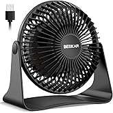 BESKAR USB Small Desk Fan, Portable Fans with 3 Speeds Strong Airflow, Quiet Operation and 360°Rotate, Personal Table Fan for Home,Office, Bedroom - 3.9 ft Cord