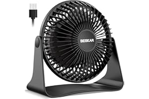 BESKAR USB Small Desk Fan, Portable Fans with 3 Speeds Strong Airflow, Quiet Operation and 360°Rotate, Personal Table Fan for Home,Office, Bedroom - 3.9 ft Cord