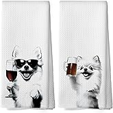 Mcehtle Pomeranian Kitchen Towels Set of 2, Bar Decor, Funny Kitchen Decor, Wine Lovers Hand Towel, Black and White Dog Owner Gifts Dining Room Kitchen Decorative Tea Towels 16x24 Inch