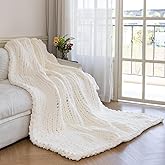 Larexius Chunky Knit Blanket - Luxury Soft Cozy 80 * 90 Throw Blanket,100% Woven Blanket Rope Knot Throw Blanket for Couch, Sofa, Home Decor, Gift - Machine Washable (Ivory White, 80 * 90)