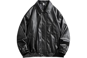 NATHGAM Faux Leather Jackets for Men Oversized Y2k Motorcycle Bomber Jackets Softshell Zip Up 90s Vintage Outdoor Streetwear