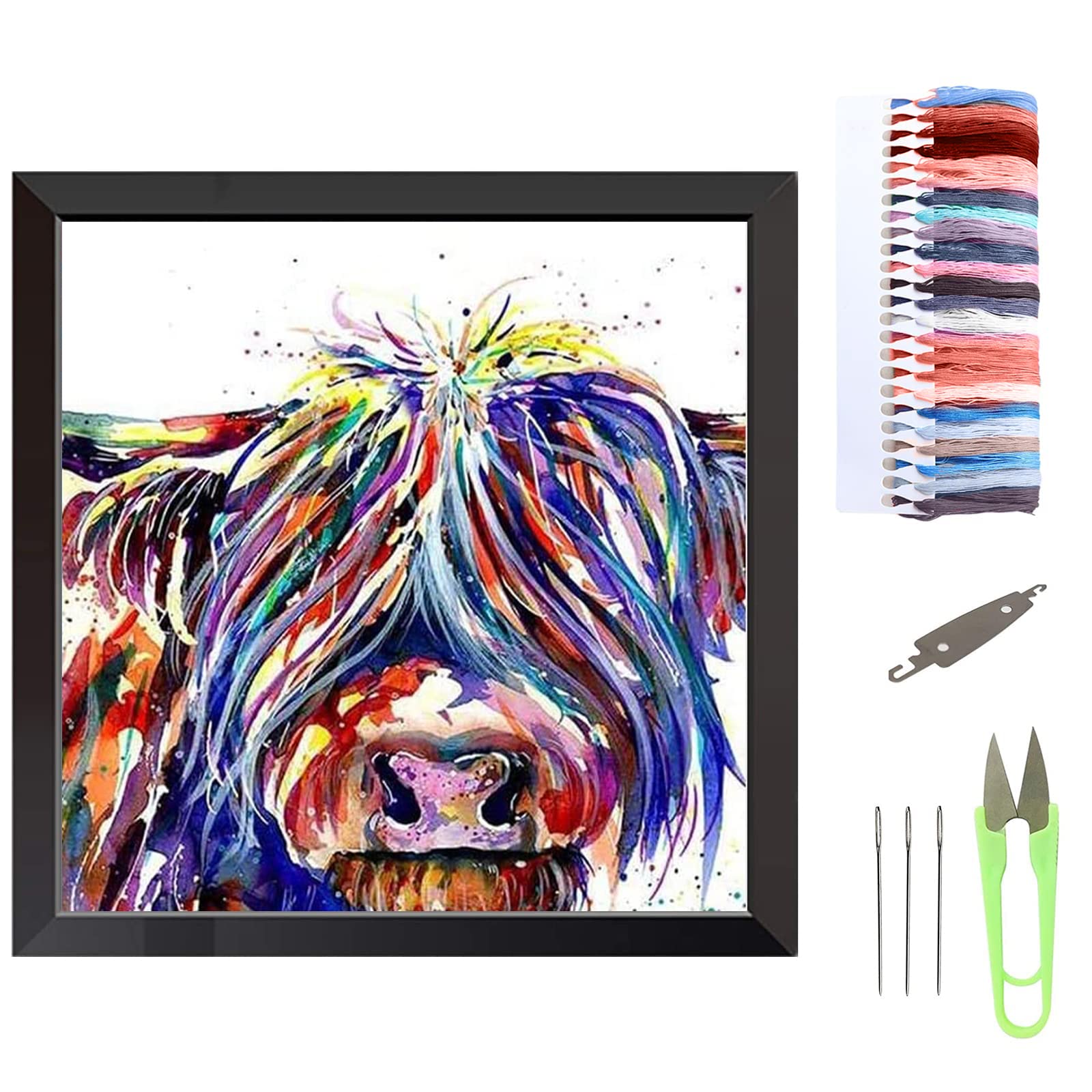 VEGCOO Embroidery Cross Stitch Kits for Adults Beginners, Cow Pre Printed Embroidery Cross Stitch Kit 11CT Needlework Kit DIY Artwork for Adults Home Decor or Gifts (Cow, 30 × 40 cm)