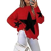 Women Sweater Fall Star Pullover Long Sleeve Crewneck Casual Cute Sweaters Tops