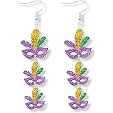 MAQVQLU Mardi Gras Earrings for Women Mask Lobster Crown Earrings Mardi Gras Accessories