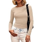 BTFBM Womens Tops 2025 Fall Clothes Long Sleeve T Shirts Boat Neck Ruched Slim Fit Casual Stretchy Going Out Outfits