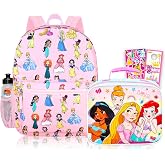 Disney Princess 16in Backpack with Lunchbox Set for Girls School Bundle | 16&rdquo; Large Durable Disney Princess Bookbag w/ Insulated Lunch Box Plus Water Bottle, More | Disney Princess School Supplies