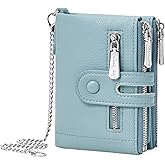 BVEOGMRO Small Women's Wallet Bifold Card Holder with 2 Zipper Coin Pockets Chain Wallet for Women Soft Leather