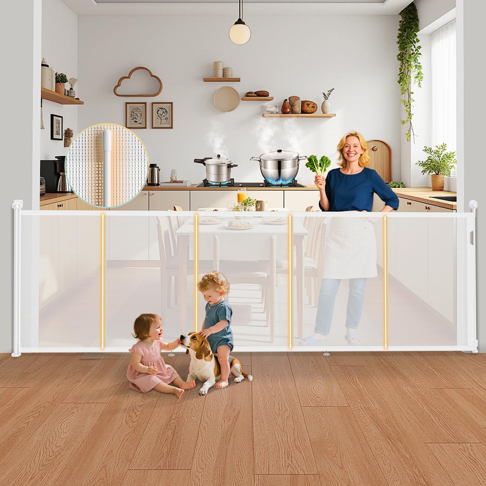 Photo 1 of 160'' Retractable Baby Gates Extra Wide, 42" Extra Tall Retractable Dog Gate for Doorways,13 Foot Safety Upgrade Extra Long White Retractable Baby Gate for Stairs, Indoor/Outdoor Retractable Gate