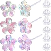 Joez Wonderful Plastic Earrings, Flower Earring Stud with Rubber Backs, Earrings Hypoallergenic for Sensitive Ears Women