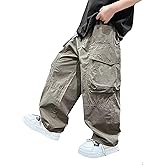 qanhuilu Boys Baggy Cargo Pants Elastic Waist Kids Pants 6-12 Years