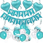 BRT Bearingshui Teal Blue Birthday Decorations, Happy Birthday Banner Decoration, Teal Blue Party Decorations for 1st 13th 16th 18th 21st 30th 40th 50th 60th 70th Birthday Party Supplies