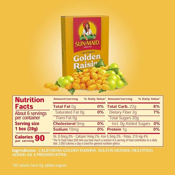 SUN-MAID NATURAL CALIFORNIA GOLDEN RAISINS (6 COUNT , PACK OF 1)