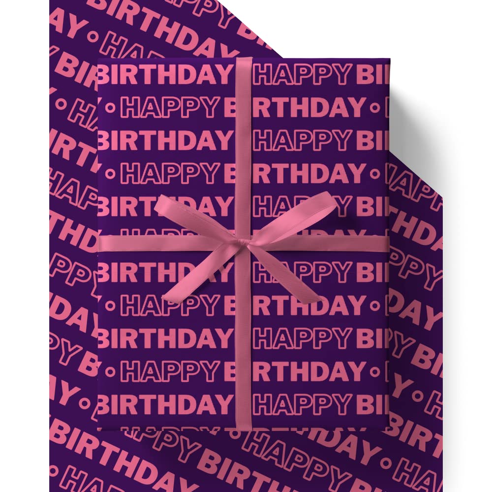 4 x Birthday Wrapping Paper for Women - HUGE 43% BIGGER [84cm x 60cm] Premium Eco Pink & Purple Gift Wrap for Her, Girls, Mum, Wife, Sister or Friend (4 Sheets & 4 Tags)
