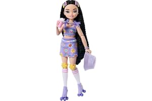 ​Barbie Dream Besties Doll and Accessories, Renee Posable Roller Skating Fashion Doll with Black Hair, 12 Video & Food Themed