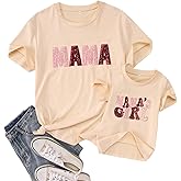 Mommy and Me Matching Shirt Glitter Sequin Mama's Girl T Shirt Mother and Daughter Short Sleeve Gifts Tee Tops