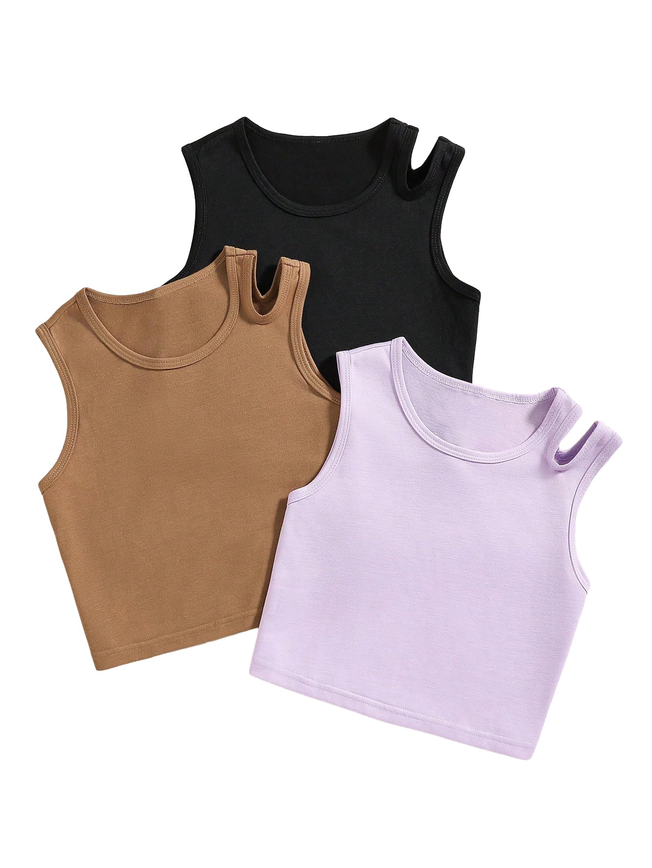 Photo 1 of Milumia Girl's 3 Pack Tank Top Set Cut Out Crewneck Sleeveless Basic Tops Multicolor 9Y