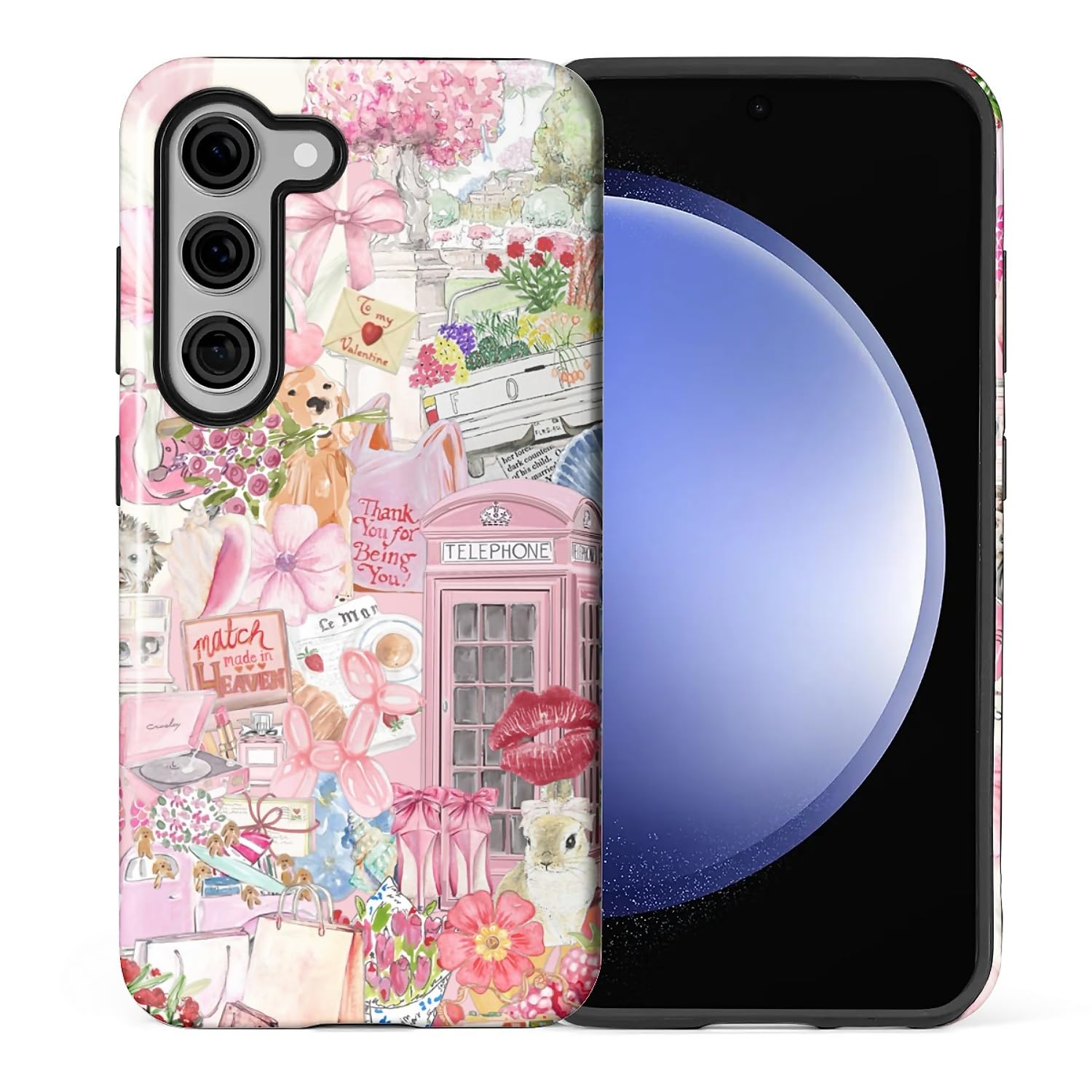 DAIZAG Case for Samsung Galaxy S23 Plus,Mixed 2 Layer Design Shockproof Soft TPU Ddouble Protection Phone Case for Samsung Galaxy S23 Plus-Cute Pink Animal Garden Collage
