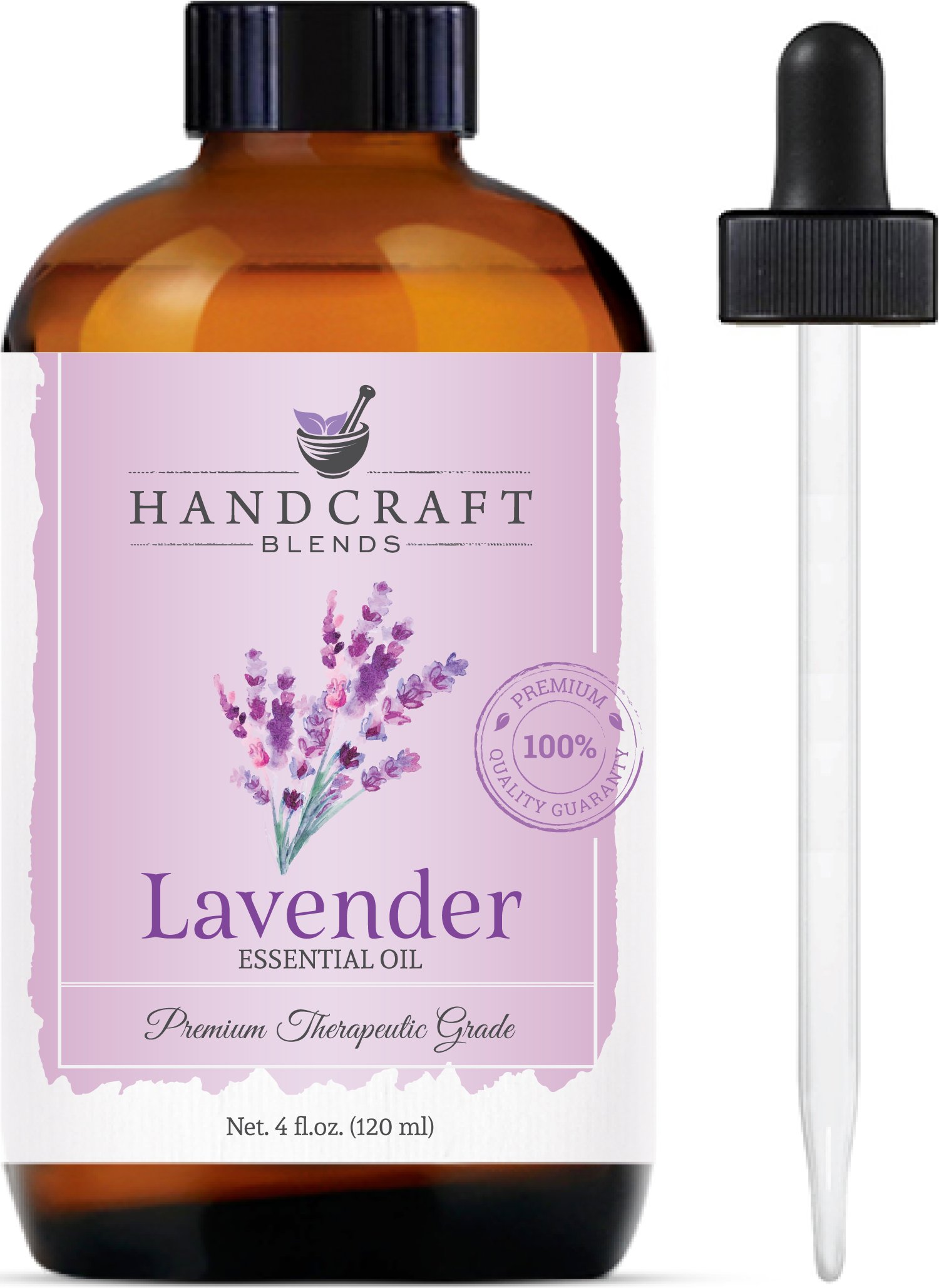 Handcraft Lavender Essential Oil - Huge 4 OZ - 100% Pure & Natural – Premium Therapeutic Grade with Premium Glass Dropper