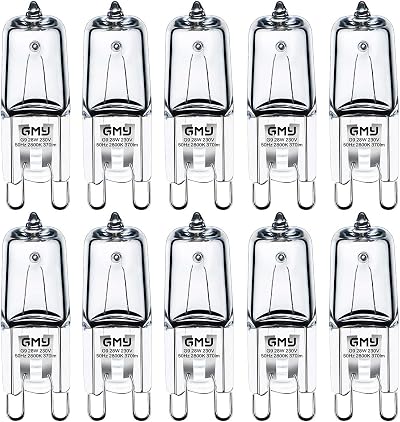 GMY G9 Halogen Bulbs 28W 230V Dimmable 320LM 2800K Warm White 10 Pack