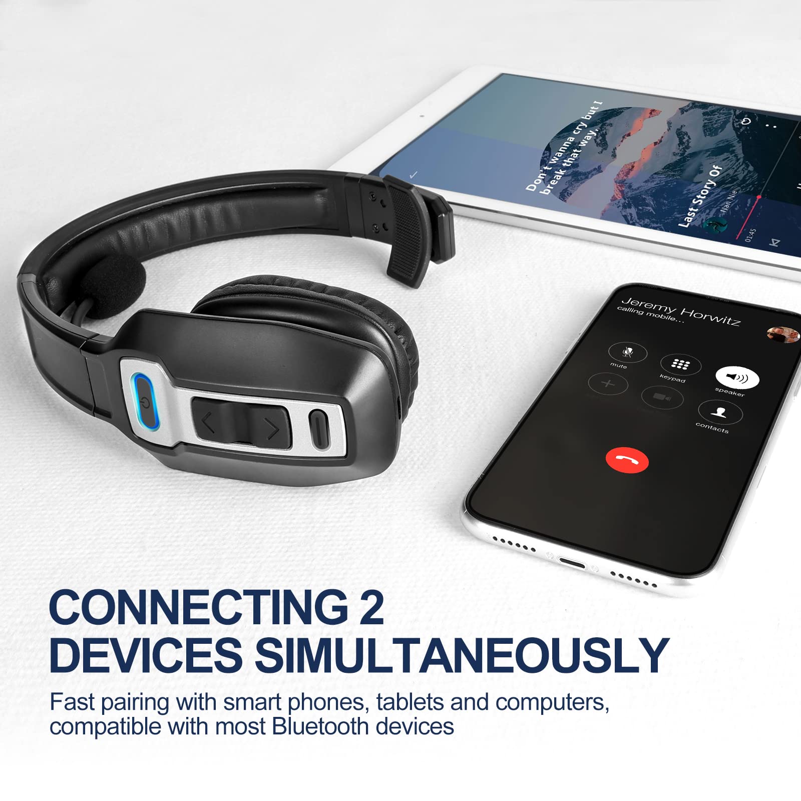 Trucker Bluetooth Headset, V5.2 Wireless Headset with Upgraded Microphone AI Noise Canceling, On Ear Bluetooth Headphone with Mute for Driver Office Call Center