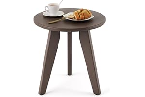 Homenjoy Outdoor Side Table, HDPE Outdoor Table, Small Round Side Table Weather-Resistant, Outdoor Side Tables for Patio, Porch,Deck,End Table for Plant Stand, Dark Brown
