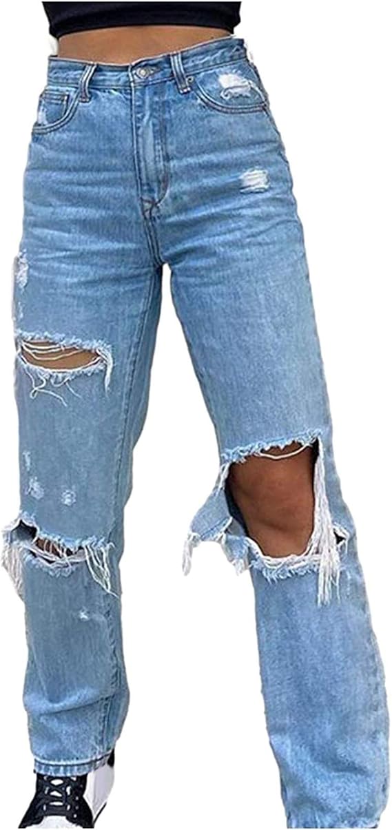Dream Horse Women's Casual Distressed Ripped Jeans High Waisted Denim