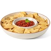 FUN ELEMENTS Ceramic Chips and Dip Serving Tray: 12 Inch Large Divided Bowls Set for Salsa, Veggies &amp; Dip, Appetizers, Snacks, Fruit, Candy, Free-Form Serving Dish Platter for Parties Hosting