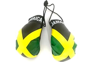 PRK 14 Jamaican Flag Boxing Gloves – Rearview Mirror Hanging Jamaica Flag for Car Accessories | Rasta Reggae-Inspired Auto Interior Decoration