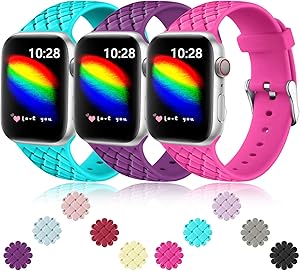 Haveda Sport Compatible for Apple Watch Series 6 40mm 44mm Series 5 4 Band, Soft Cute Silicone Band for Apple Watch SE Womens, Weave Pattern Wristband for iWatch 38mm 42mm Series 3/2/1 Small Large