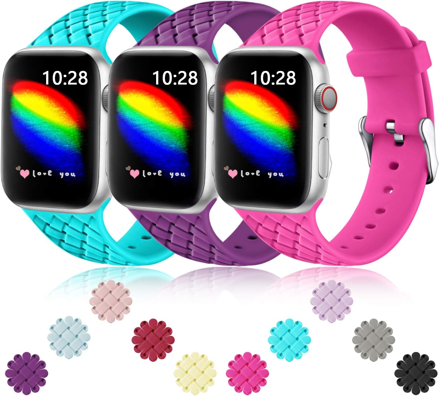 Haveda Breathable Bands Compatible for Apple Watch 40mm Series 6 Series 5/4, Sport Weave Pattern Bands for Apple Watch SE Women, iWatch 38mm Series 3/2/1 Men 38mm/40mm S/M 3Pack (Teal/Purple/Rose)