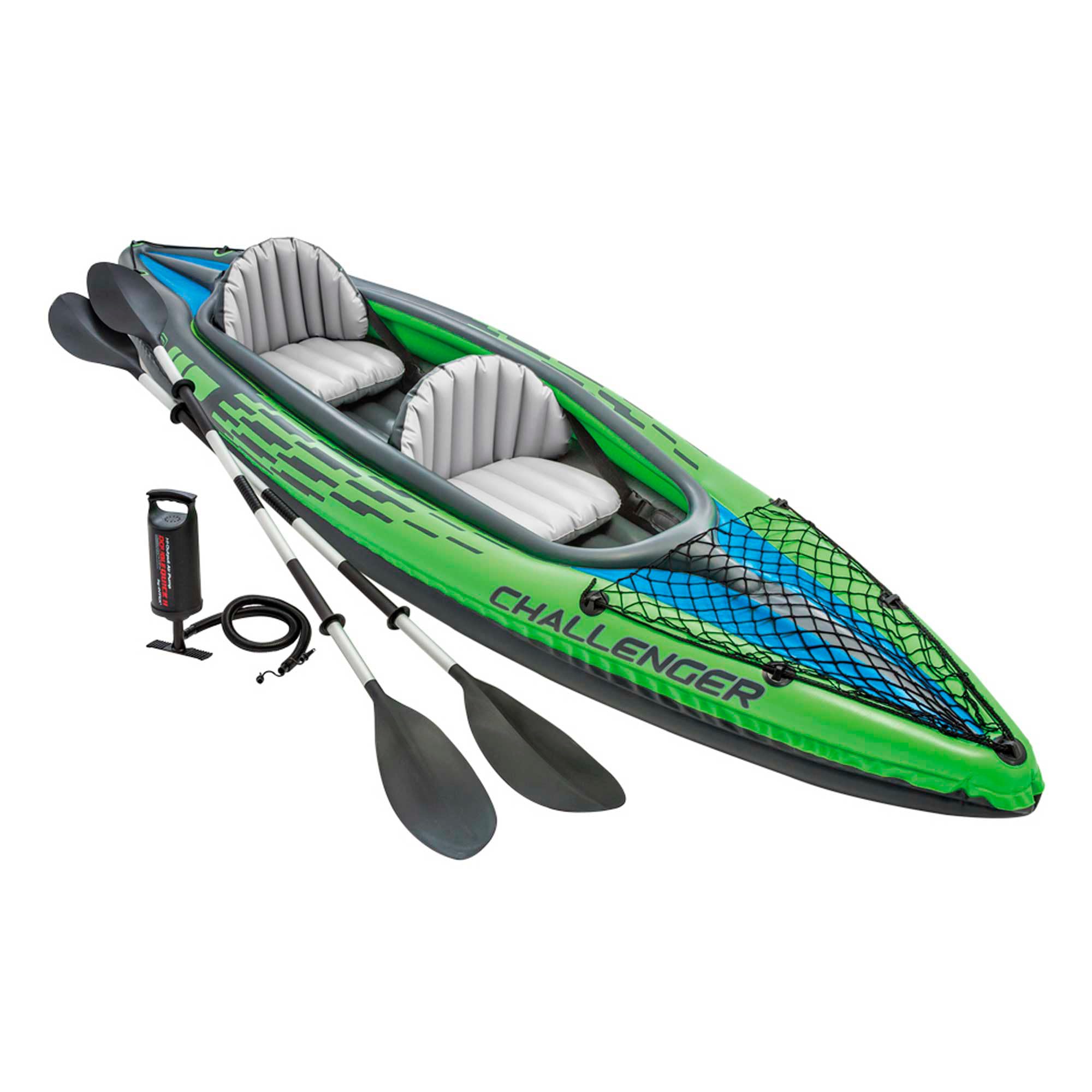 Serie de kayak inflable Intex Challenger: incluye paletas de kayak de 86 pulgadas de lujo y bomba de alta salida-Superstrong PVC-Asiento ajustable con respaldo-SKEG extraíble-Neta de almacenamiento de carga