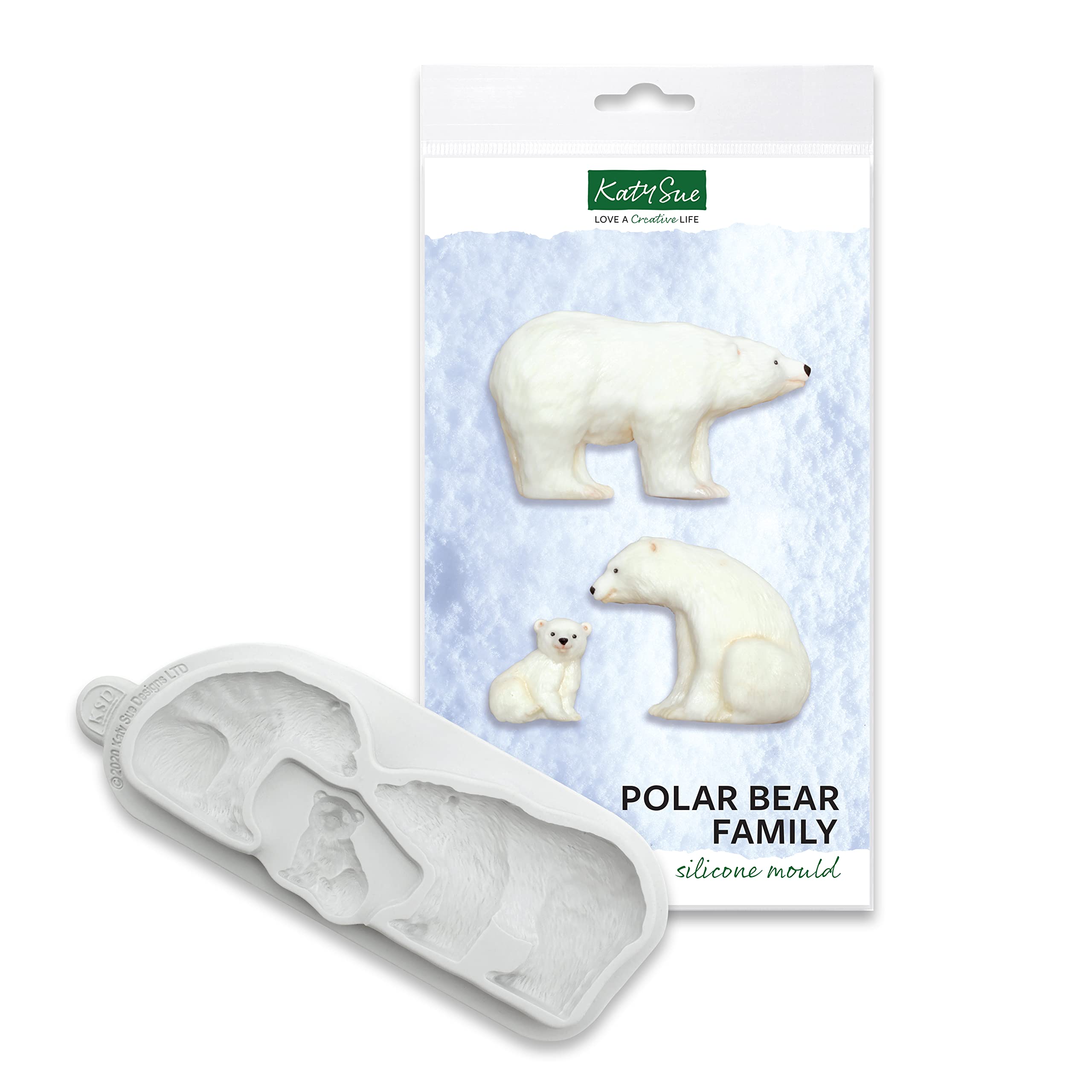 Katy Sue Polar Bear Family Silicone Mould for Cake Decorating & Craft. Largest 87 x 47 x 15, Smallest 25 x 30 x 10 Millimetres for Fondant, Air Dry & Polymer Clay by Katy Sue Moulds. UK-Made