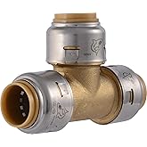 Sharkbite Max 1/2 Inch Tee, Push to Connect Brass Plumbing Fitting, PEX Pipe, Copper, CPVC, PE-RT, HDPE, UR362A