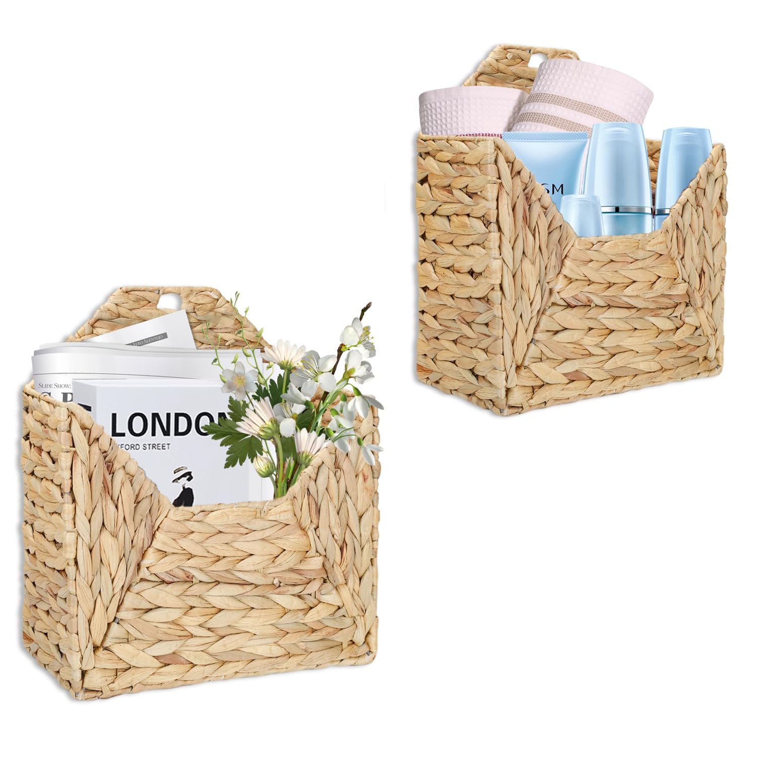 Photo 1 of TKGKHK Wall Mounted Storage Baskets, 2PCS Handmade Water Hyacinth Storage Baskets Wall Hanging Organizing Container for Living Room,Bedroom,Kitchen (Large+Small)