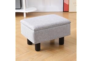 Cpintltr Linen Small Foot Stool Ottomans Rectangular Footrest Storage Ottoman Upholstered Step Stool Seat with Solid Wood Legs Modern Accent Stools Suitable for Couch Living Room Bedroom Grey
