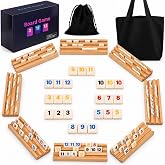 Qryovsa Rummy Tile Game Set 212 Tiles 8 Wooden Racks Up to Eight Players | Solid wood racks with velvet bases and large color coded tiles for classic play at parties travel camping and pub gatherings