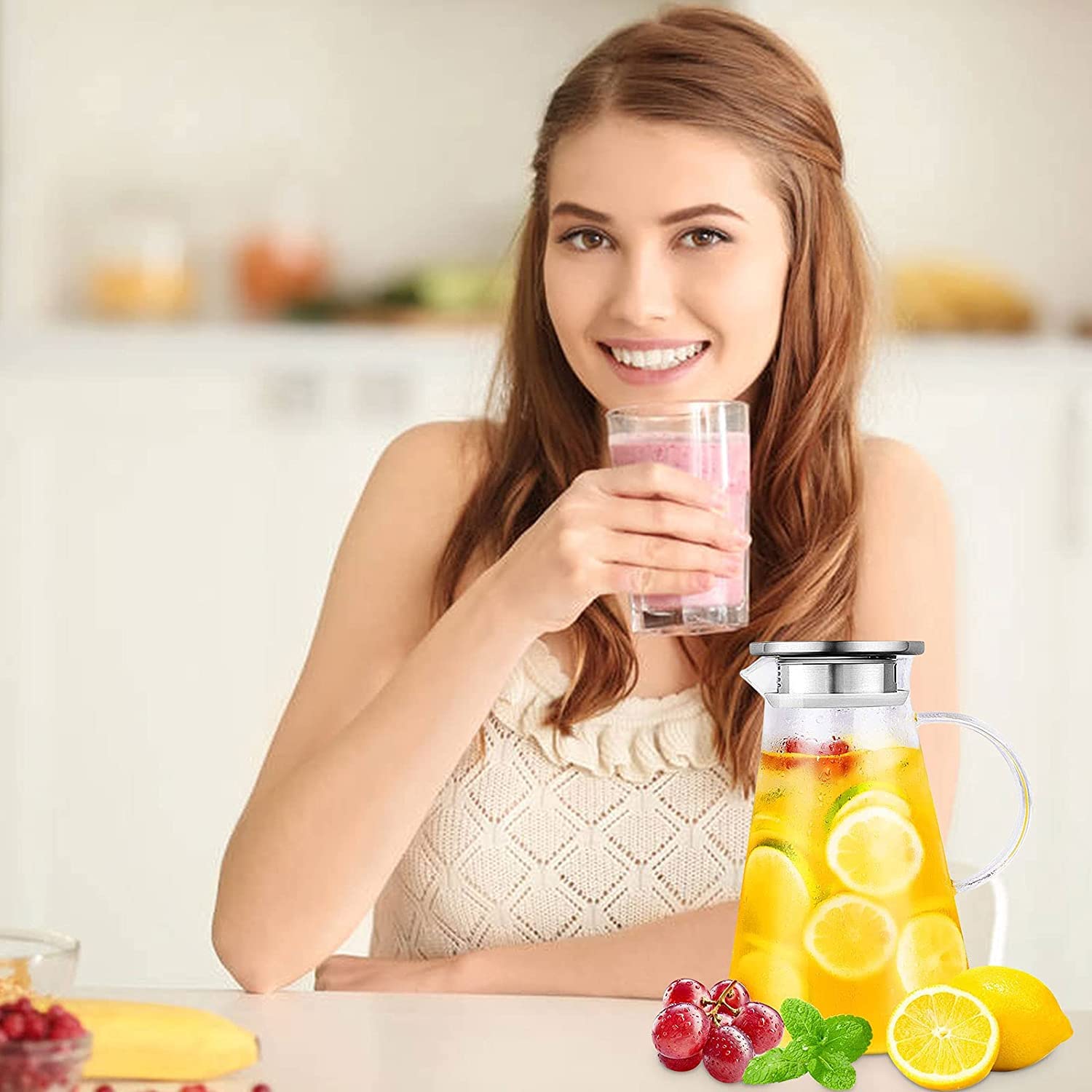 Glass Pitcher with Lid