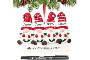 WOSCCOWT Personalized Christmas Ornaments 2025 Family of 2/3/4/5/6 Gnome Custom Christmas Ornament with Names Customized Family Ornaments for Christmas Tree Decoration Customized Gifts, Gnome Family of 4