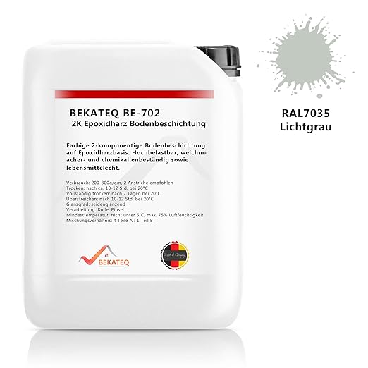 BEKATEQ BE-702 2K Epoxidharz Bodenbeschichtung, RAL7035 Lichtgrau 1kg, Bodenfarbe, Betonfarbe
